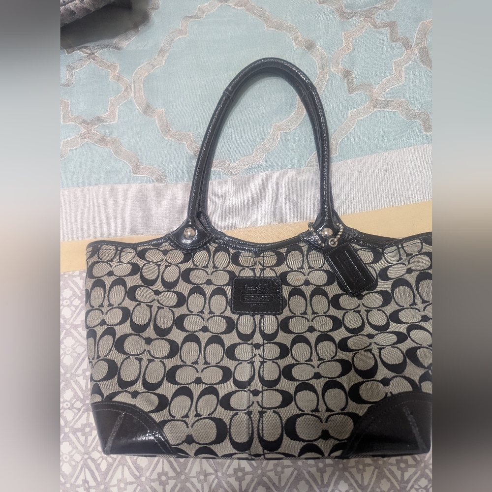 Coach Black and Tan Signature Tote